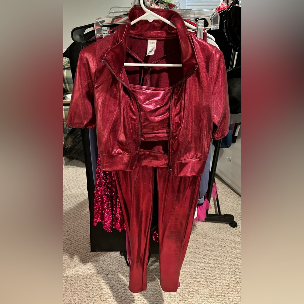 3 piece red metallic dance costume
